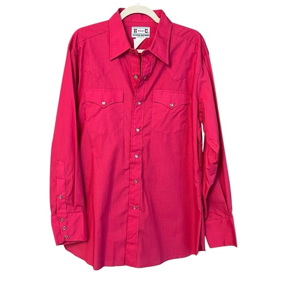 H Bar C Pearl Snap Button Down Shirt Hot Pink Size 16 1/2 34 Western Ranch VTG - Picture 1 of 4